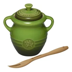 Le Creuset Olive Jar & Fork In Green