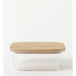The Cooks Collective Square Bamboo And Glass Storage Canister With Lid 1200ml