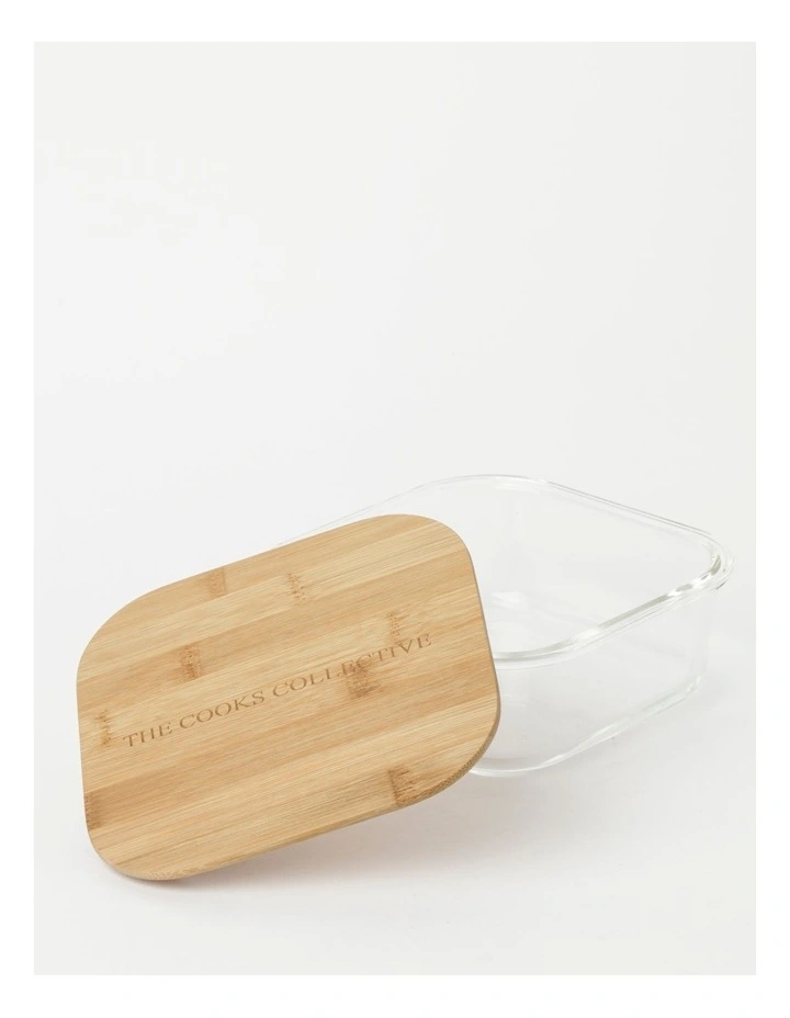 The Cooks Collective Square Bamboo And Glass Storage Canister With Lid 1200ml - Image 2