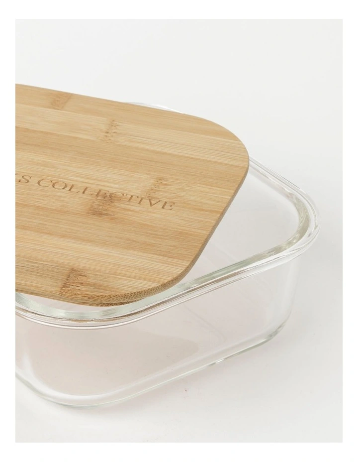The Cooks Collective Square Bamboo And Glass Storage Canister With Lid 1200ml - Image 3