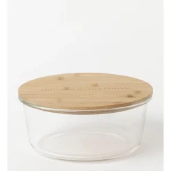 The Cooks Collective Round Bamboo And Glass Storage Canister With Lid 1750ml