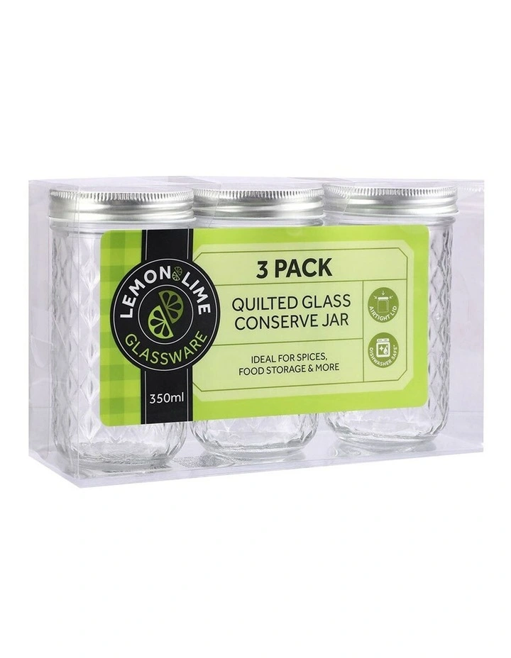 LEMON AND LIME 3PK 350ml Quilted Glass Conserve Canister Jar Food Storage Clear 3 LEMON AND LIME 3PK 350ml Quilted Glass Conserve Canister Jar Food Storage Clear - Image 3