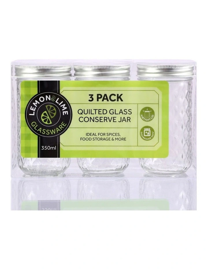 LEMON AND LIME 3PK 350ml Quilted Glass Conserve Canister Jar Food Storage Clear 4 LEMON AND LIME 3PK 350ml Quilted Glass Conserve Canister Jar Food Storage Clear - Image 4