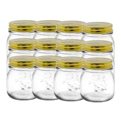 LEMON AND LIME 12PK 300ml Roma Glass Jars Preserve Jar Container W/ Gold Lids