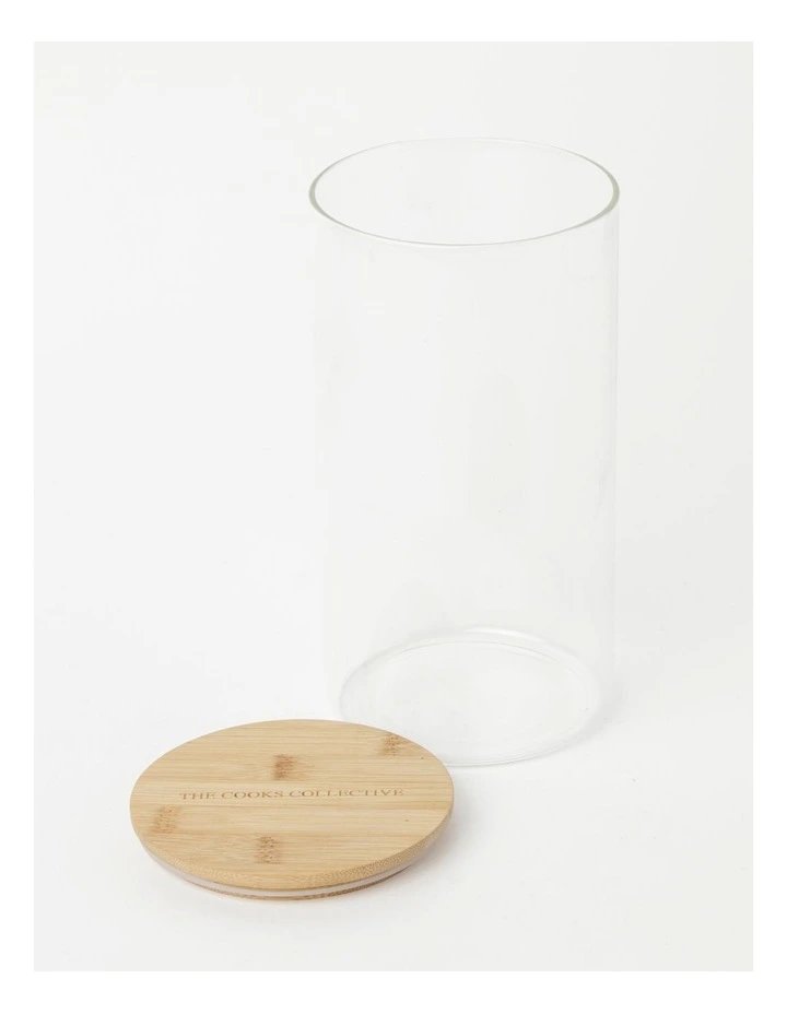 The Cooks Collective Round Bamboo And Glass Storage Canister With Lid 2150ml - Image 2