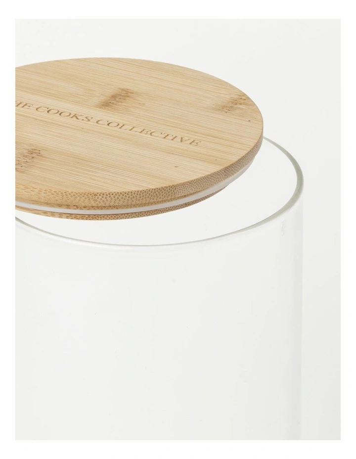 The Cooks Collective Round Bamboo And Glass Storage Canister With Lid 2150ml - Image 3