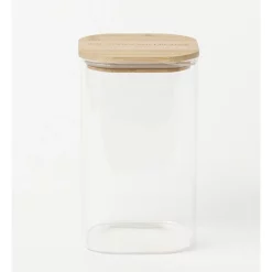 The Cooks Collective Square Bamboo And Glass Storage Canister With Lid 1600ml