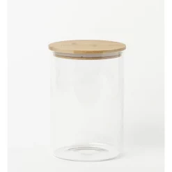The Cooks Collective Round Bamboo And Glass Storage Canister With Lid 1680ml