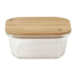The Cooks Collective Square Bamboo And Glass Storage Canister With Lid 800mL