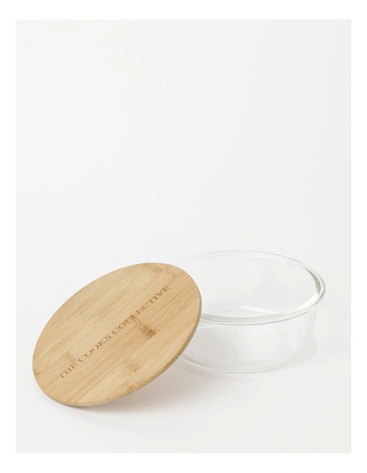 The Cooks Collective Round Bamboo And Glass Storage Canister With Lid 950ml - Image 2