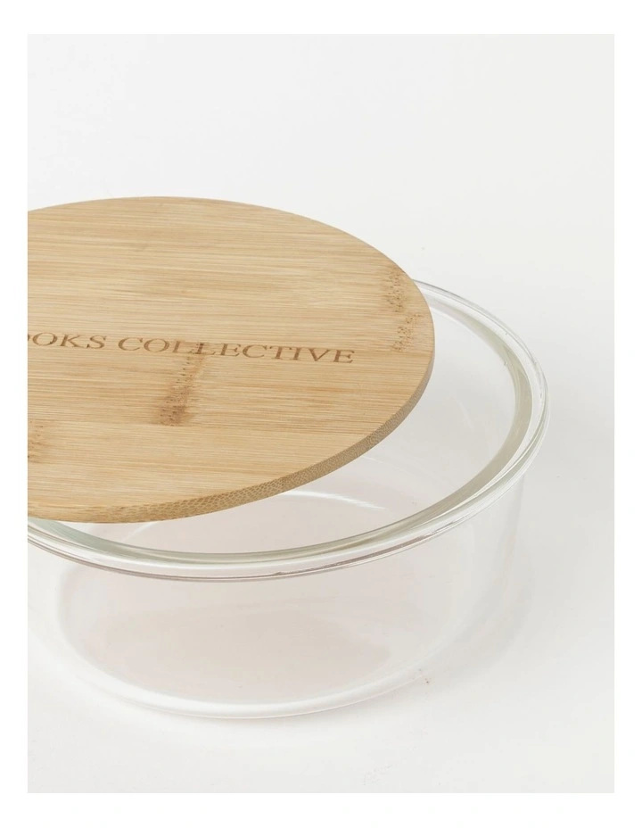 The Cooks Collective Round Bamboo And Glass Storage Canister With Lid 950ml - Image 3