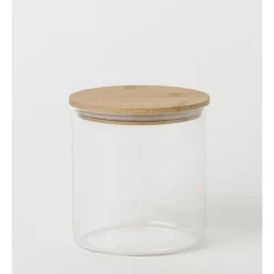 The Cooks Collective Round Bamboo And Glass Storage Canister With Lid 1 Litre