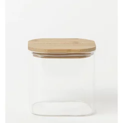 The Cooks Collective Square Bamboo And Glass Storage Canister With Lid 900ml