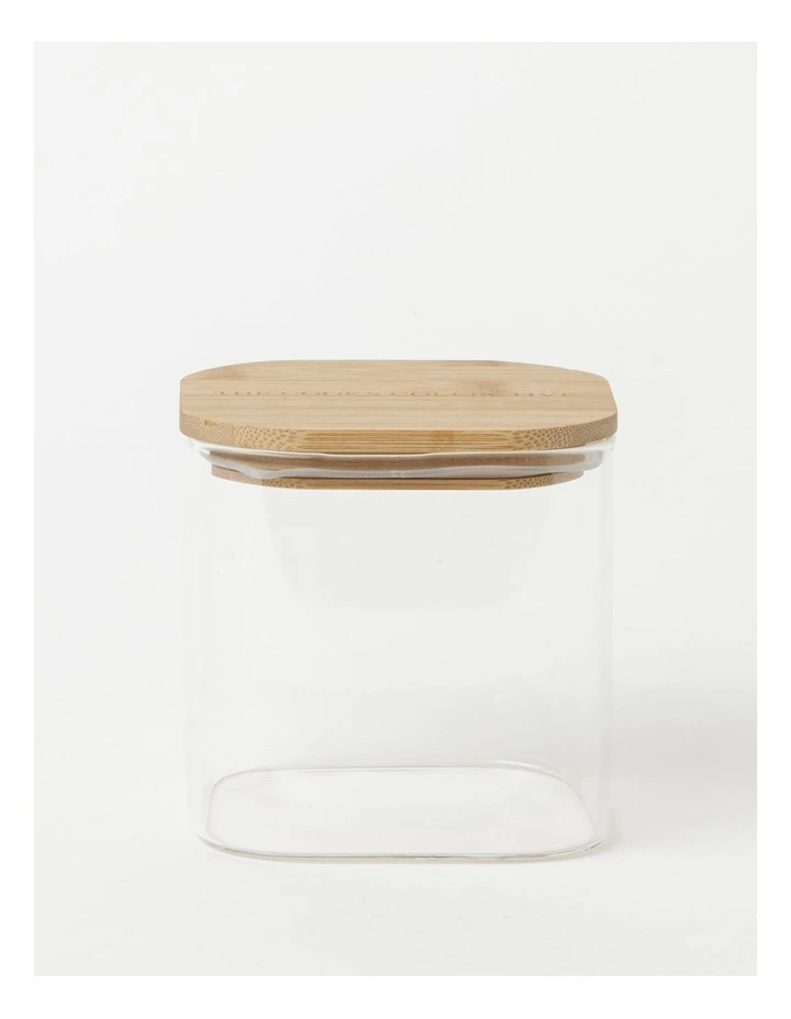 The Cooks Collective Square Bamboo And Glass Storage Canister With Lid 900ml