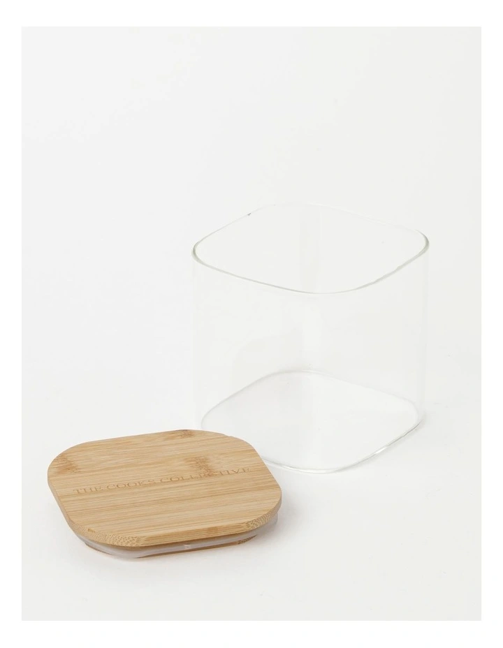 The Cooks Collective Square Bamboo And Glass Storage Canister With Lid 900ml - Image 2