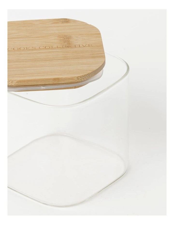 The Cooks Collective Square Bamboo And Glass Storage Canister With Lid 900ml - Image 3