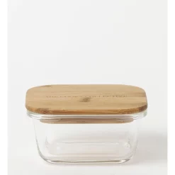 The Cooks Collective Square Bamboo And Glass Storage Canister With Lid 520ml