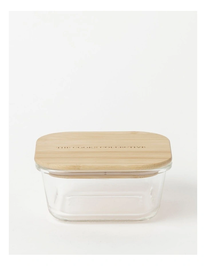 The Cooks Collective Square Bamboo And Glass Storage Canister With Lid 320ml