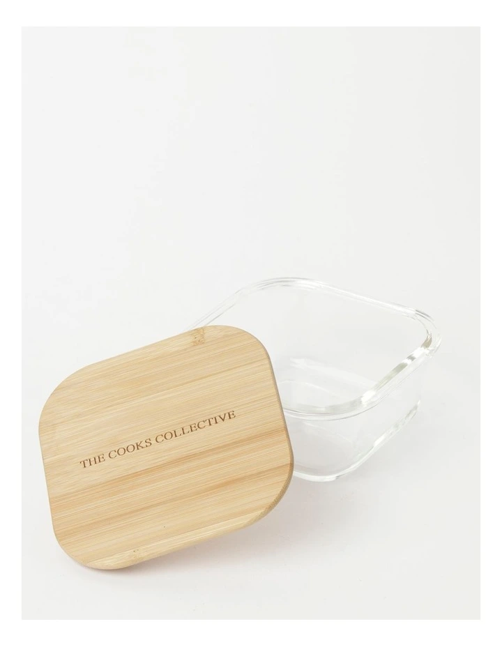 The Cooks Collective Square Bamboo And Glass Storage Canister With Lid 320ml - Image 2
