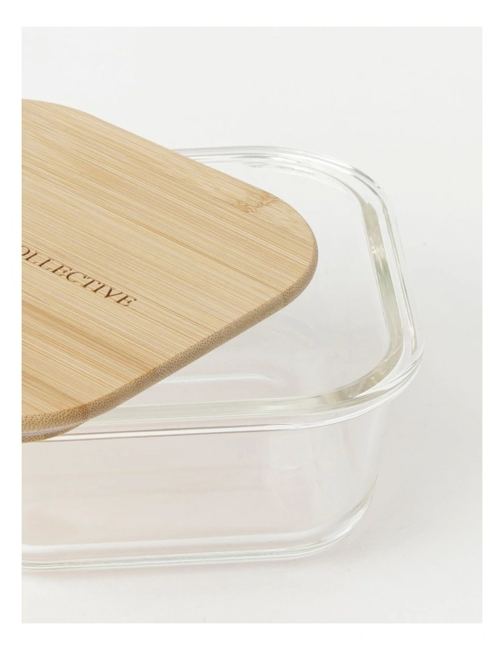 The Cooks Collective Square Bamboo And Glass Storage Canister With Lid 320ml - Image 3