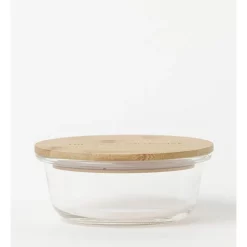 The Cooks Collective Round Bamboo And Glass Storage Canister With Lid 400ml